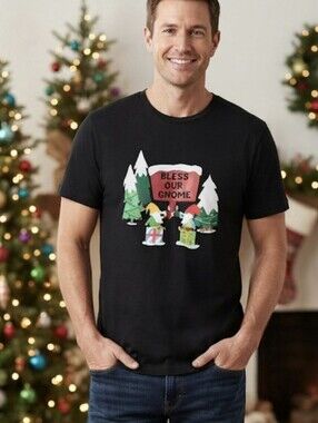 Wondershop Men’s Christmas T-Shirt Bless Our Gnome Graphic Tee Black Size Medium